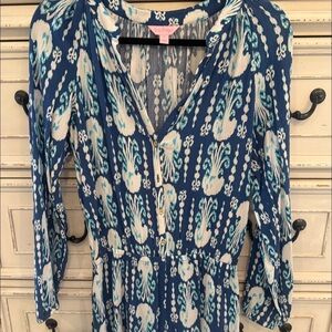 Blue and White Patterned Women's Romper